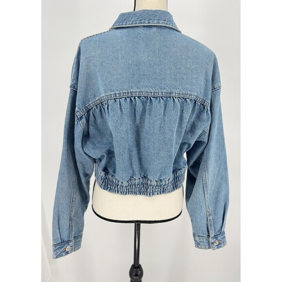 Zara Women's Short Denim Jacket Size Small Long Sleeve Raw Edges 100% Cotton - Picture 2 of 9